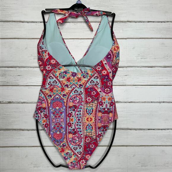 Nanette Lepore One Piece Swimsuit Floral Wrap Halter Size 12 - Picture 3 of 8